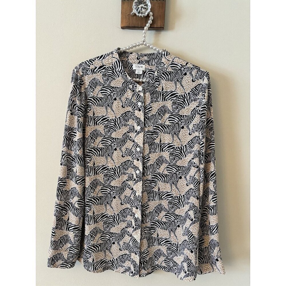 J.Crew Factory Women's Size Small Blouse Zebra Leopard Mixed Animal Print